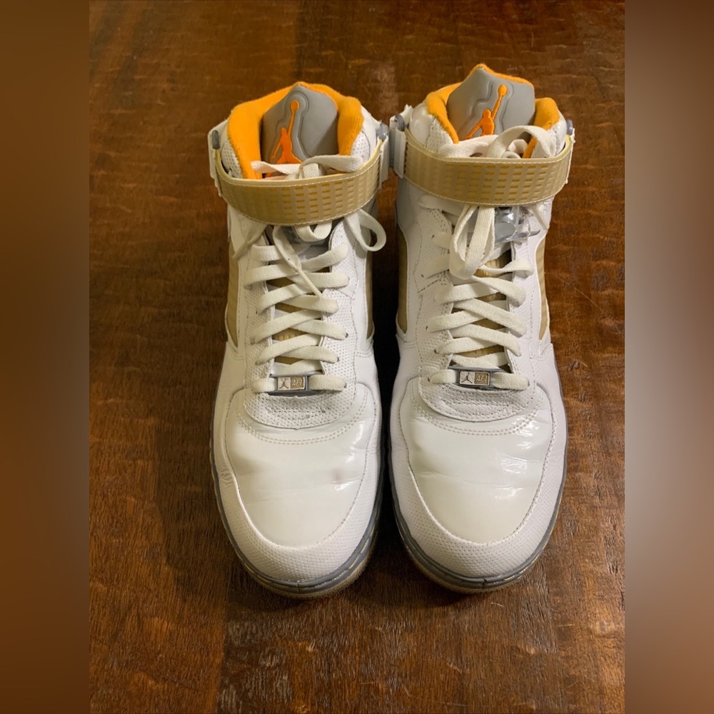 Air Jordan Retro 5/ Air Force 1 AJF5 Fusion Size 12 Orange & White Sneakers - Picture 1 of 14